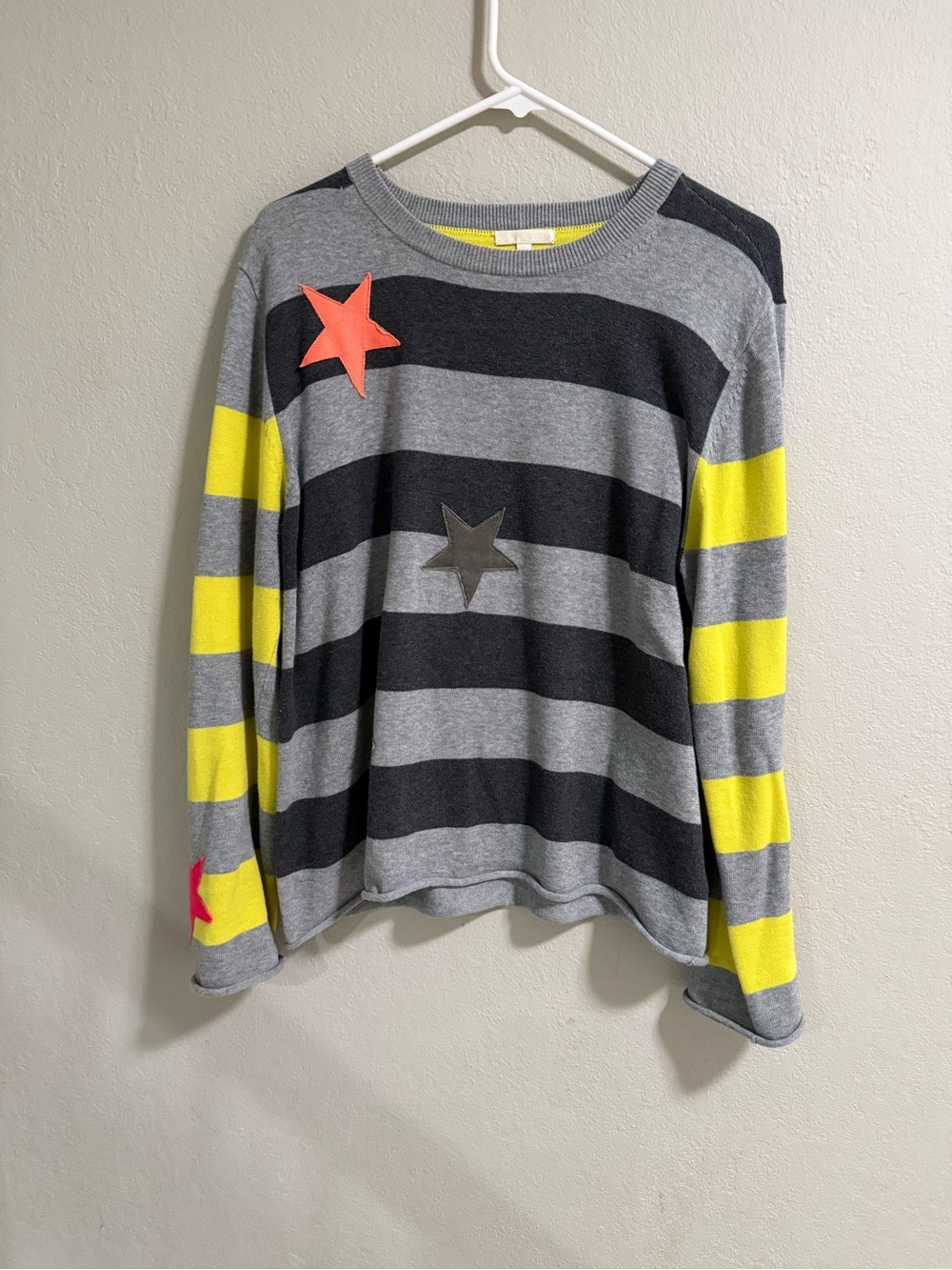 Lisa Todd Star Stripe Knit Top Gray Yellow Pink XS